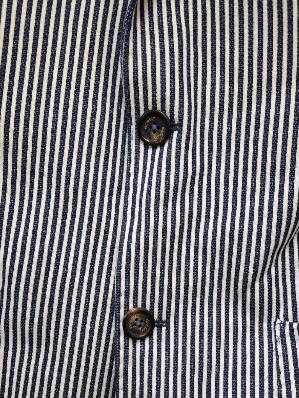 Eleventy Navy and White Striped Seersucker Blazer Size 48
